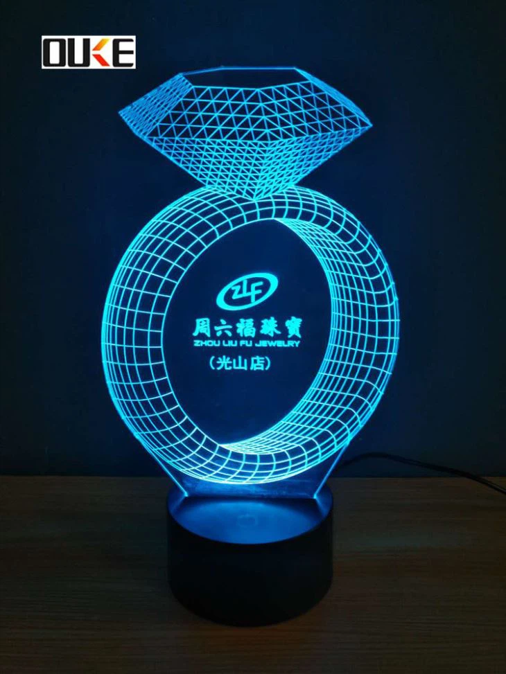 Custom 7 Color Diamond Shape Acrylic 3D LED Lamp
